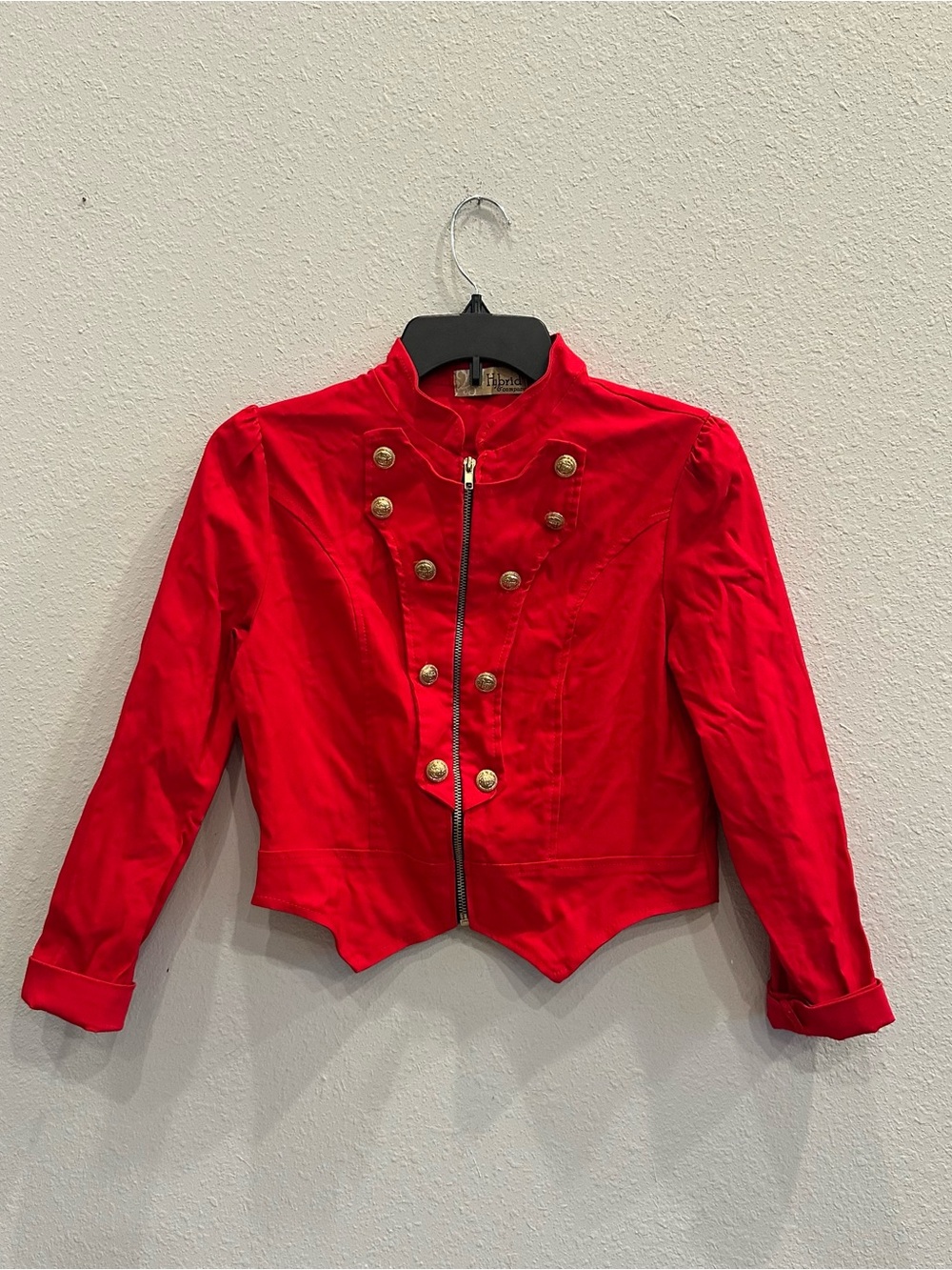 Hybrid & Company Red Military Jacket Gold Button Zip Women’s Medium